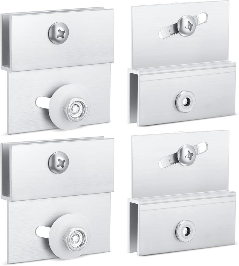 Yaocom 4 Pcs M 6054 Frameless Shower Door Rollers Top Bracket Roller Assembly, 3/4 in Round Plastic Wheel, Ball Bearings, Extruded Aluminum, Bright Finish, Chrome, 1/4 Inch Wide Inside - Image 1